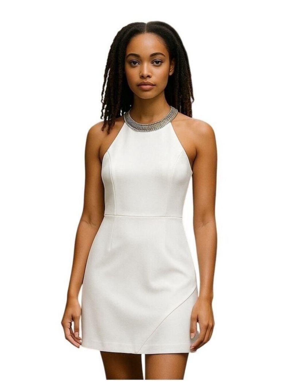 Jessica Simpson Ivory Mini Dress with Gold Neck Detail Size 2 New with tags!